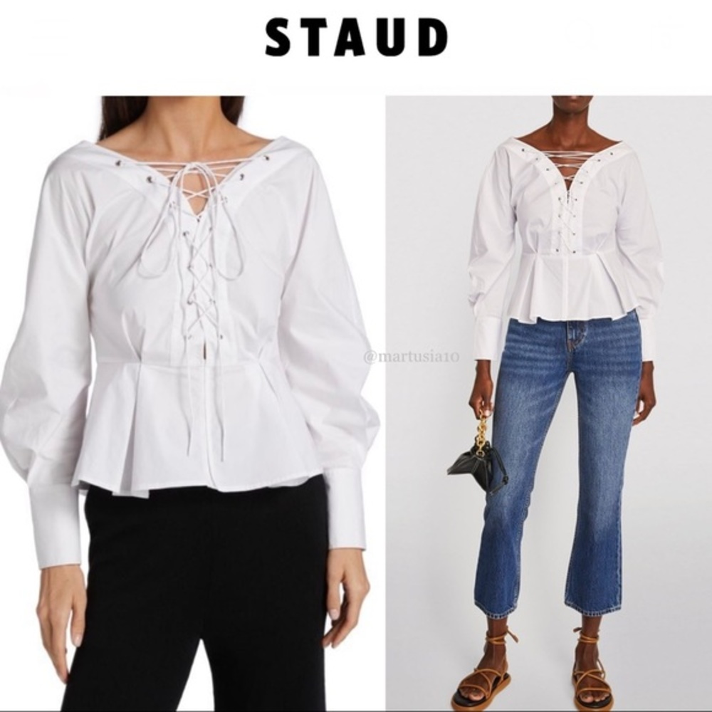 STAUD Monroe Lace-Up Top in White 00 245$